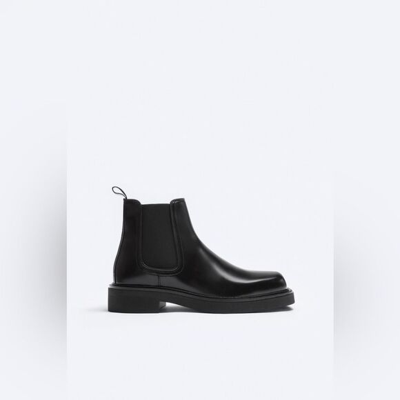 NWT Zara Men's Limited Edition Square Toe Leather Chelsea Boots in Black - Picture 5 of 12